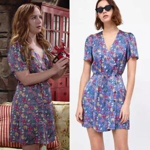 ZARA blue floral satin wrap dress ASO Mariah Young and the Restless Womens XL